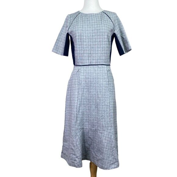 Betabrand Career Dress Gray Red Navy Check Size Medium - Picture 1 of 7